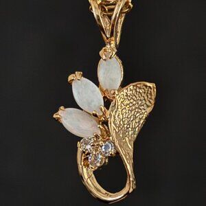 Vintage OPAL Pendant Necklace, 18K Gold Electroplate, New Old Stock